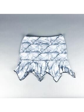 Ruffled Mini Skirt | Upcycled Low Rise Grey Stretchy Skirt, Asymmetrical Ruffled